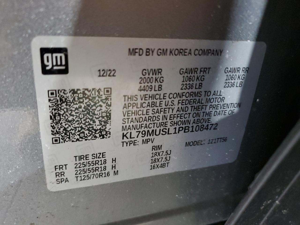 2023 CHEVROLET TRAILBLAZER RS VIN:KL79MUSL1PB108472