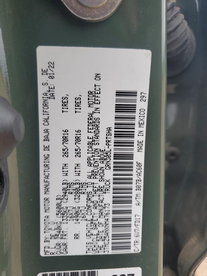 2022 TOYOTA TACOMA DOUBLE CAB VIN:3TMCZ5ANXNM476173