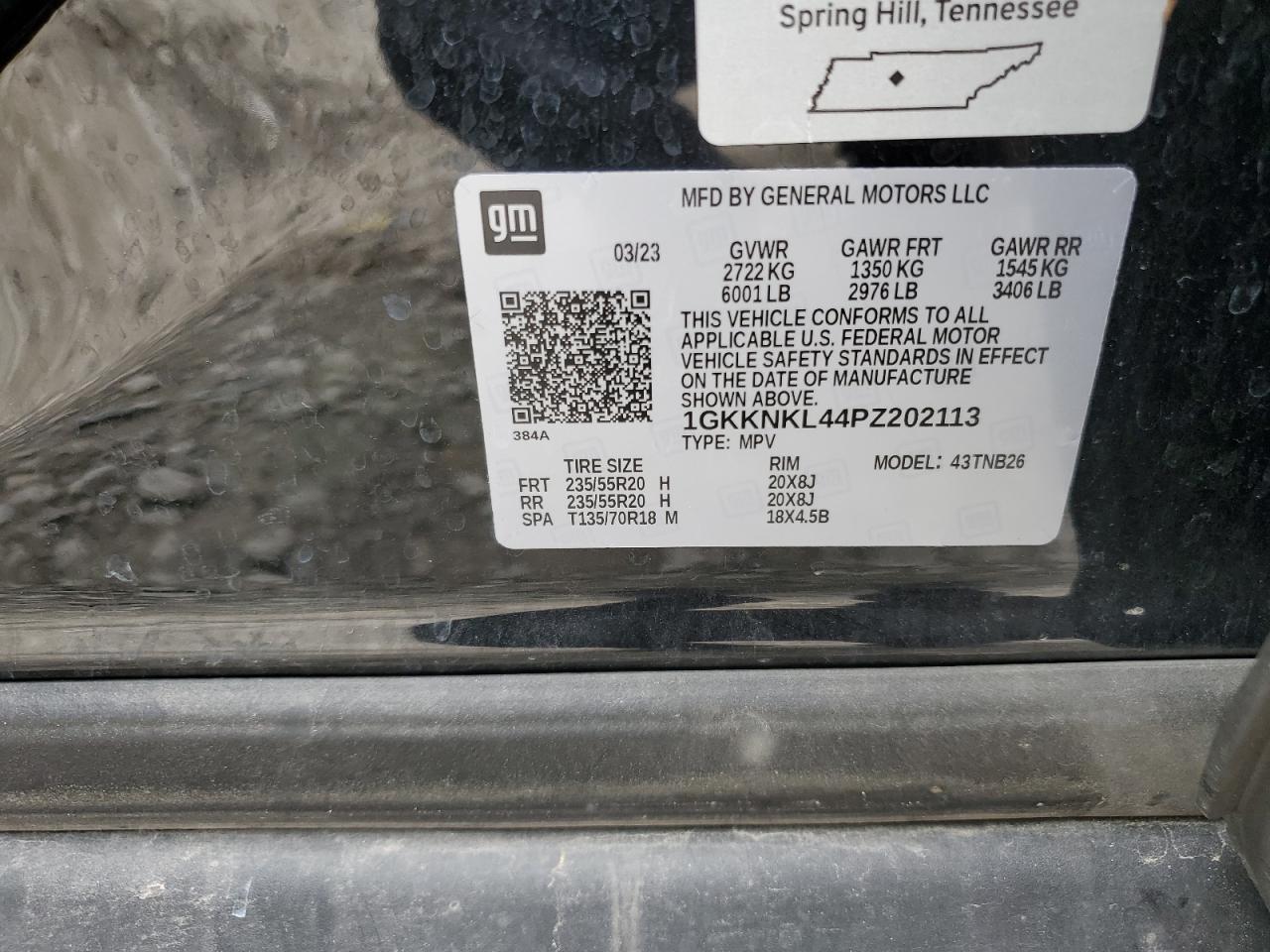 2023 GMC ACADIA SLE VIN:1GKKNKL44PZ202113