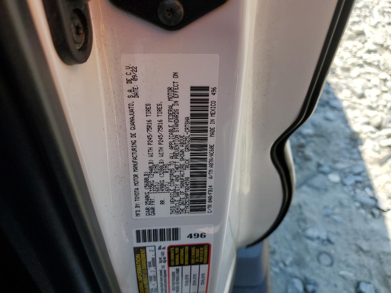 2023 TOYOTA TACOMA ACCESS CAB VIN:3TYRZ5CN9PT024598