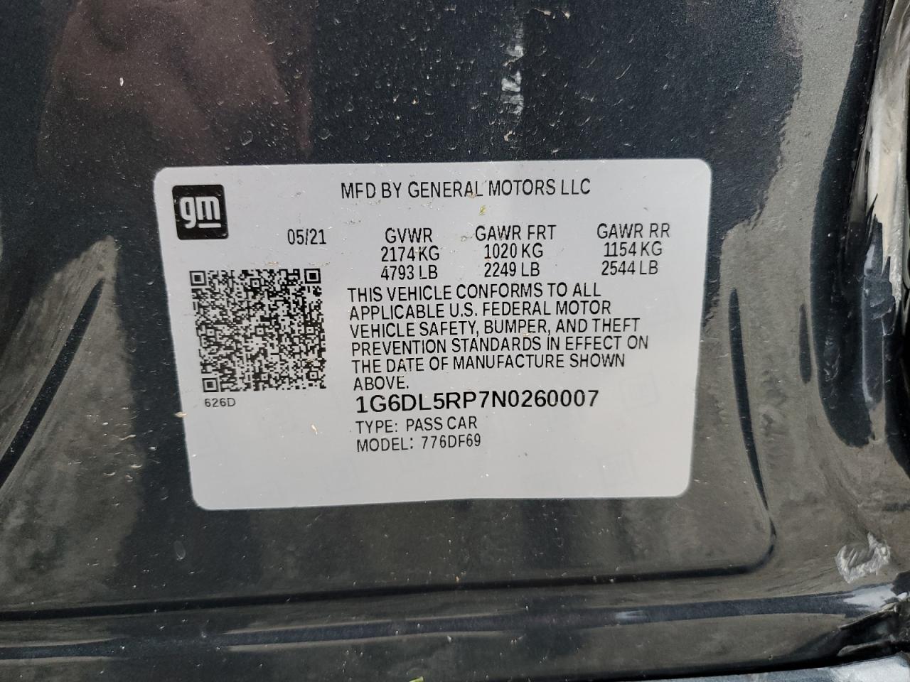 2022 CADILLAC CT4-V BLACKWING VIN:1G6DL5RP7N0260007