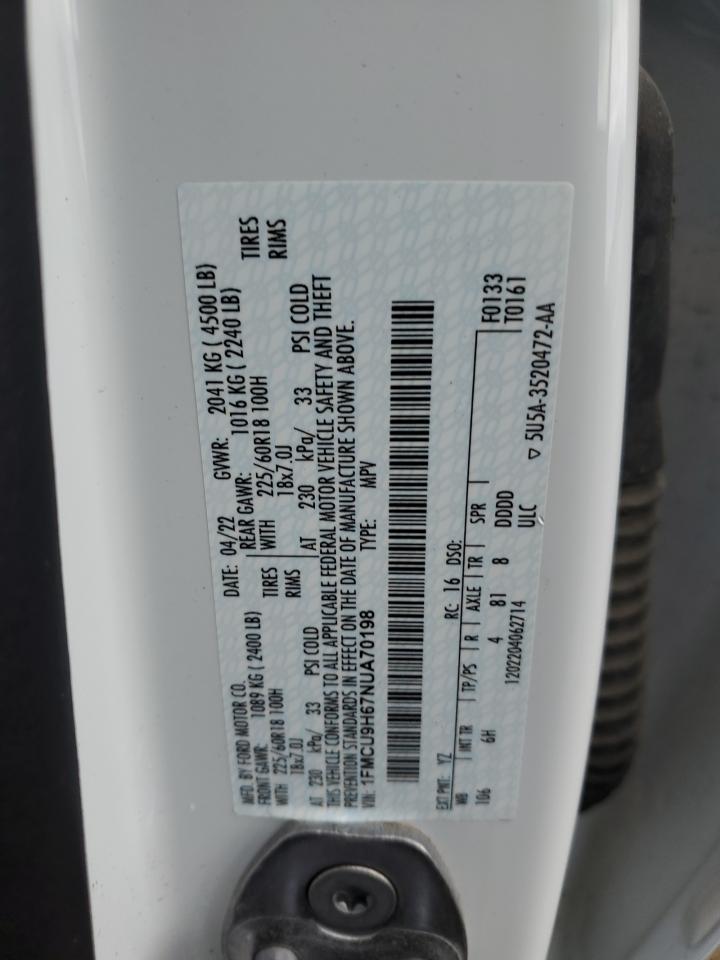 2022 FORD ESCAPE SEL VIN:1FMCU9H67NUA70198