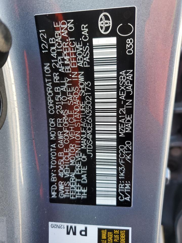 2022 TOYOTA COROLLA SE VIN:JTDS4MCE6N3502173