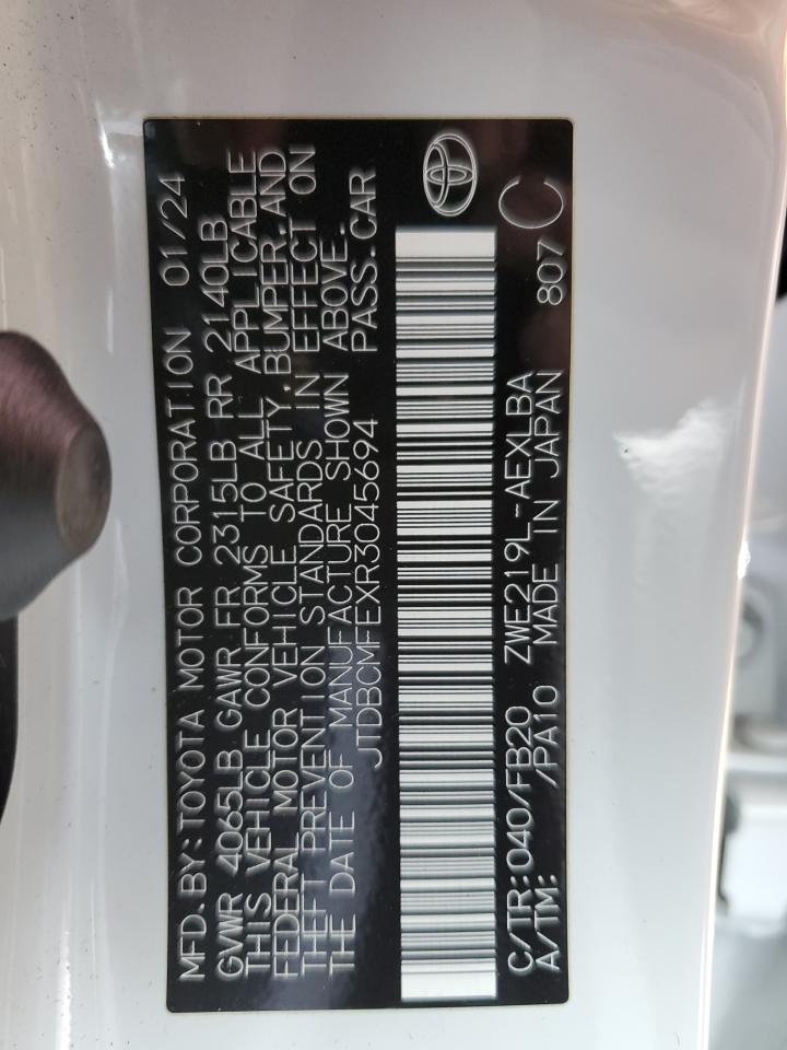 2024 TOYOTA COROLLA LE VIN:JTDBCMFEXR3045694