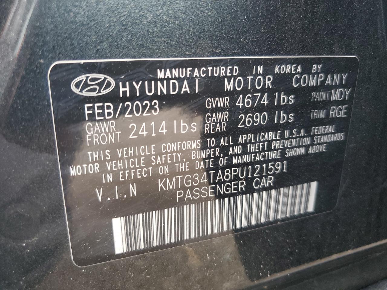 2023 GENESIS G70 BASE VIN:KMTG34TA8PU121591