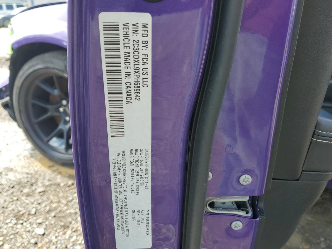 2023 DODGE CHARGER SRT HELLCAT VIN:2C3CDXL9XPH689642