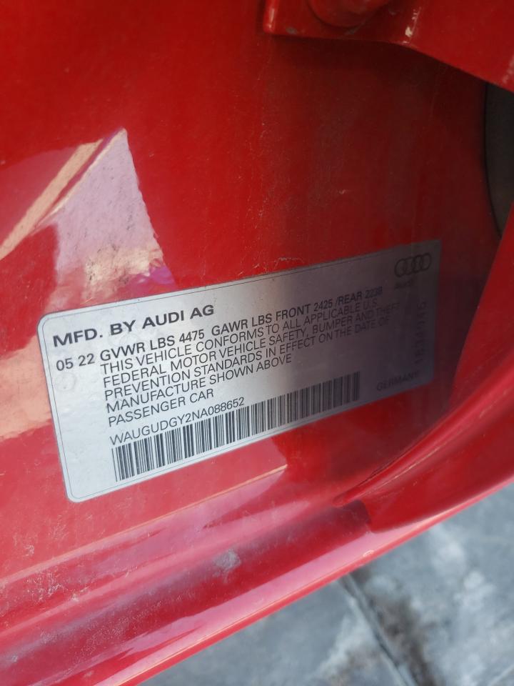 2022 AUDI A3 PREMIUM VIN:WAUGUDGY2NA088652