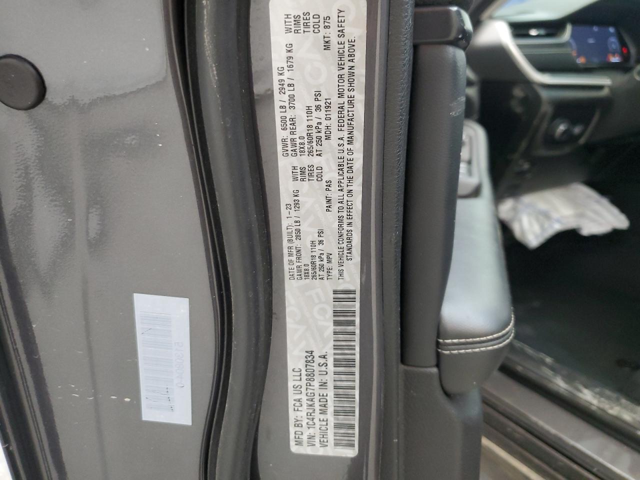 2023 JEEP GRAND CHEROKEE L LAREDO VIN:1C4RJKAG7P8807834