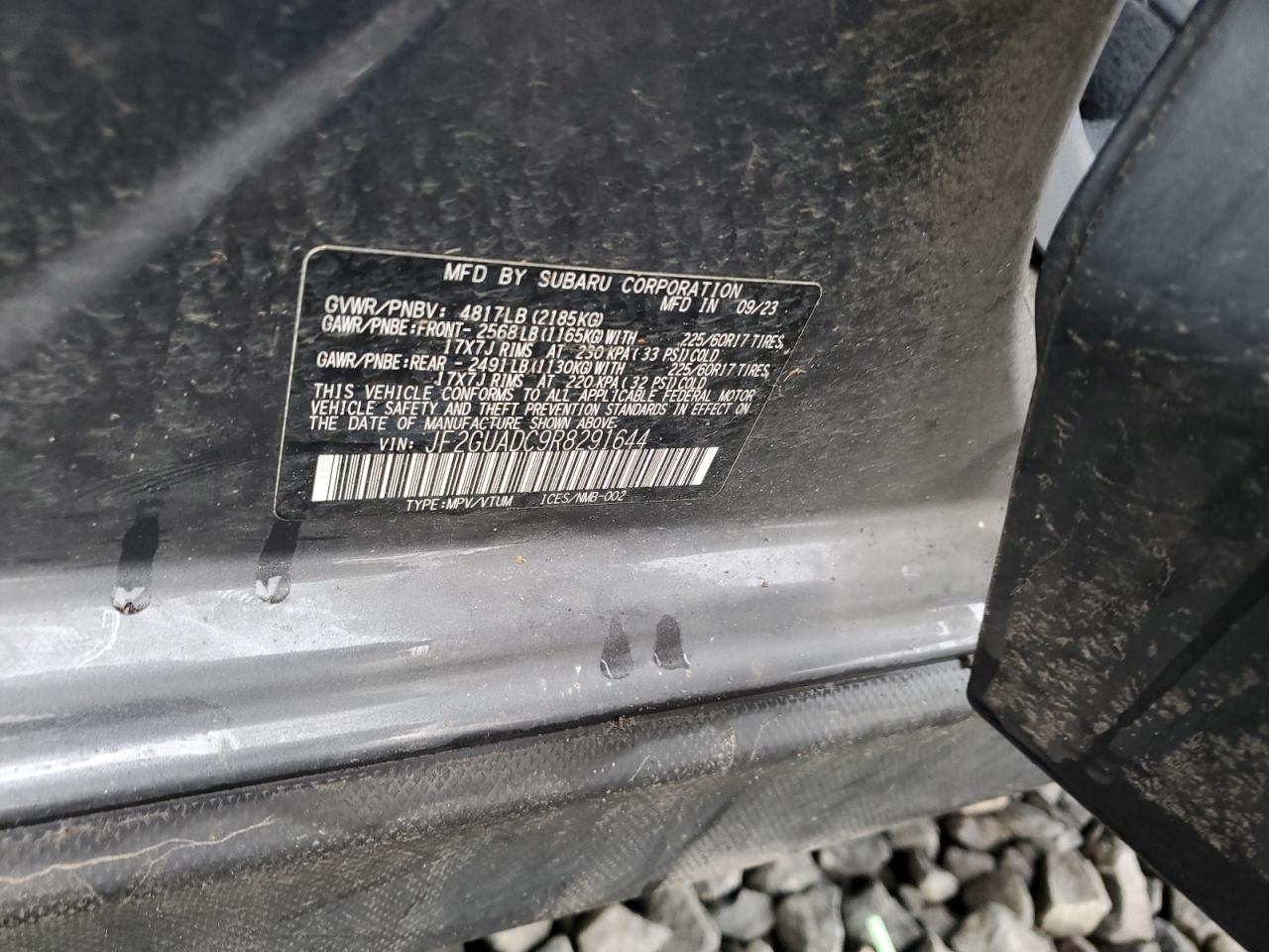 2024 SUBARU CROSSTREK PREMIUM VIN:JF2GUADC9R8291644