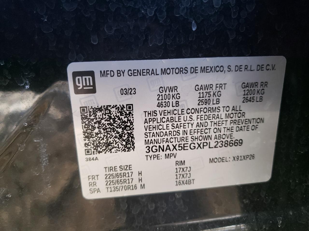 2023 CHEVROLET EQUINOX LS VIN:3GNAX5EGXPL238669