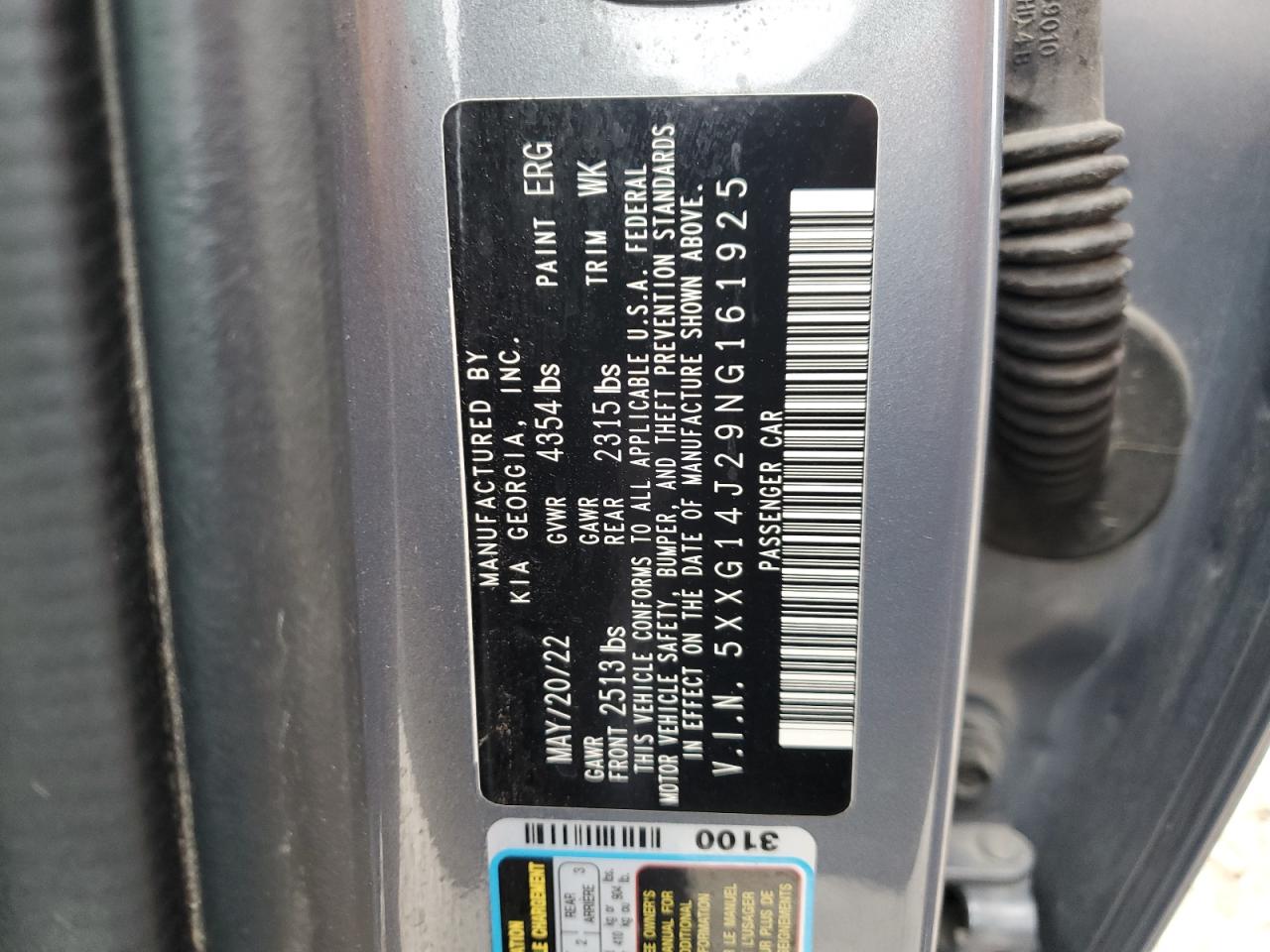2022 KIA K5 LXS VIN:5XXG14J29NG161925