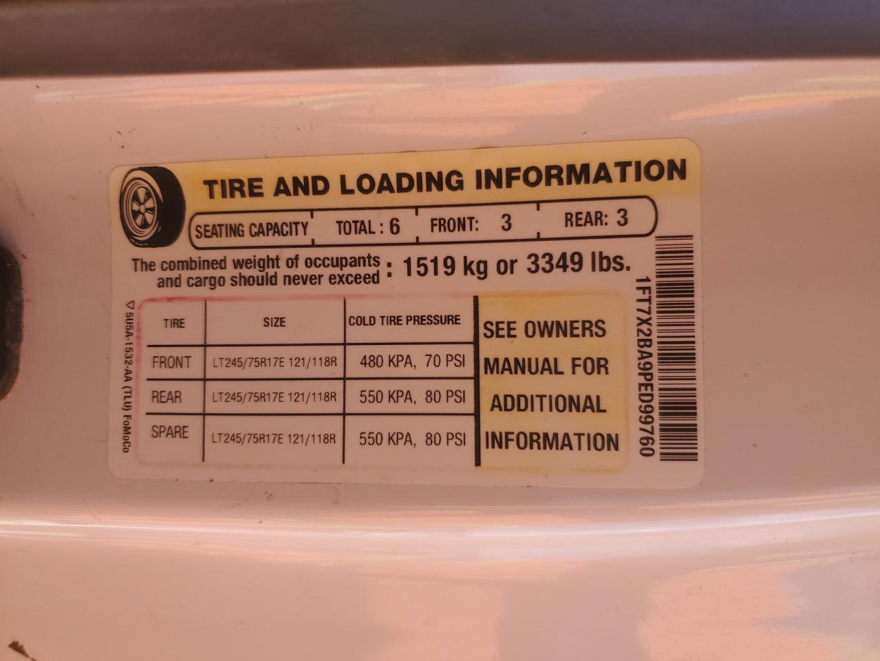 2023 FORD F250 SUPER DUTY VIN:1FT7X2BA9PED99760