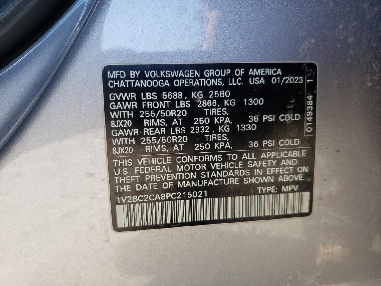 2023 VOLKSWAGEN ATLAS CROSS SPORT SEL VIN:1V2BC2CA8PC215021