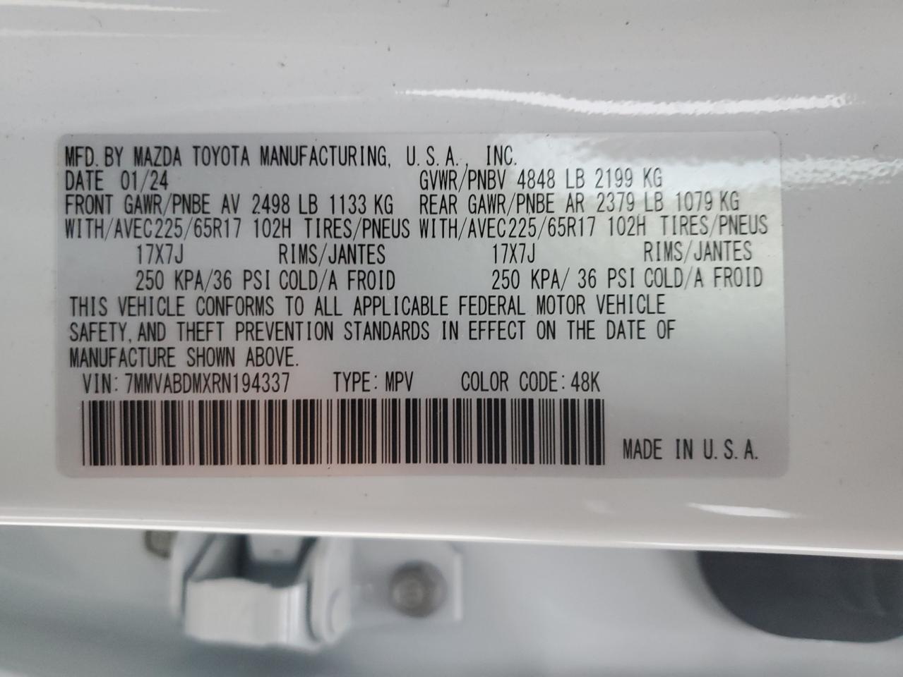 2024 MAZDA CX-50 PREMIUM VIN:7MMVABDMXRN194337