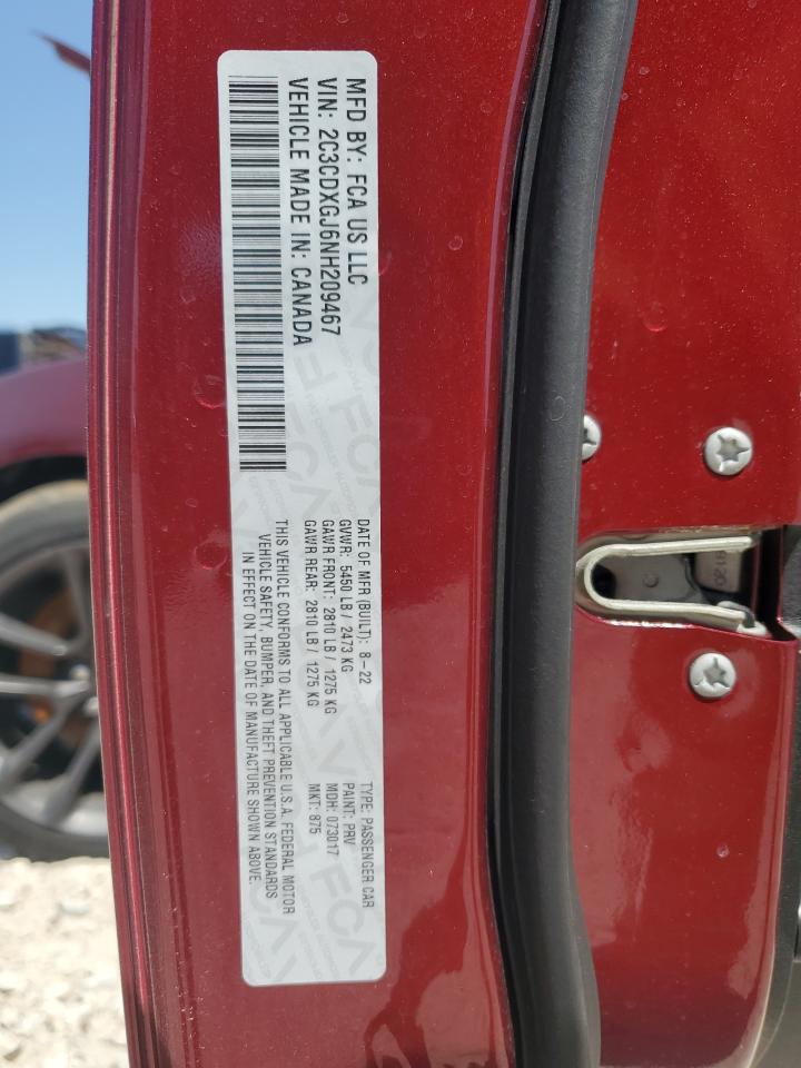 2022 DODGE CHARGER SCAT PACK VIN:2C3CDXGJ6NH209467