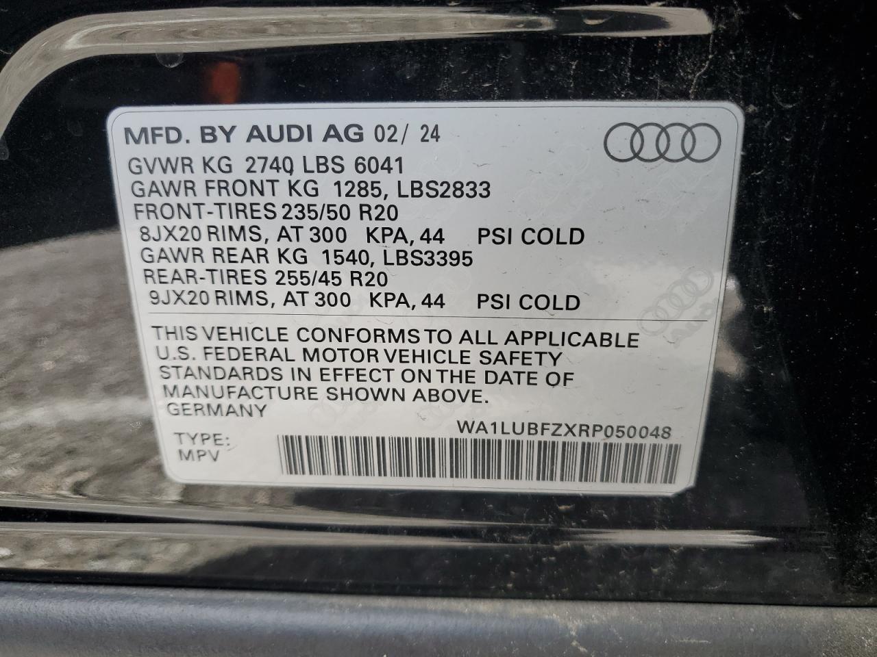 2024 AUDI Q4 E-TRON PREMIUM PLUS VIN:WA1LUBFZXRP050048