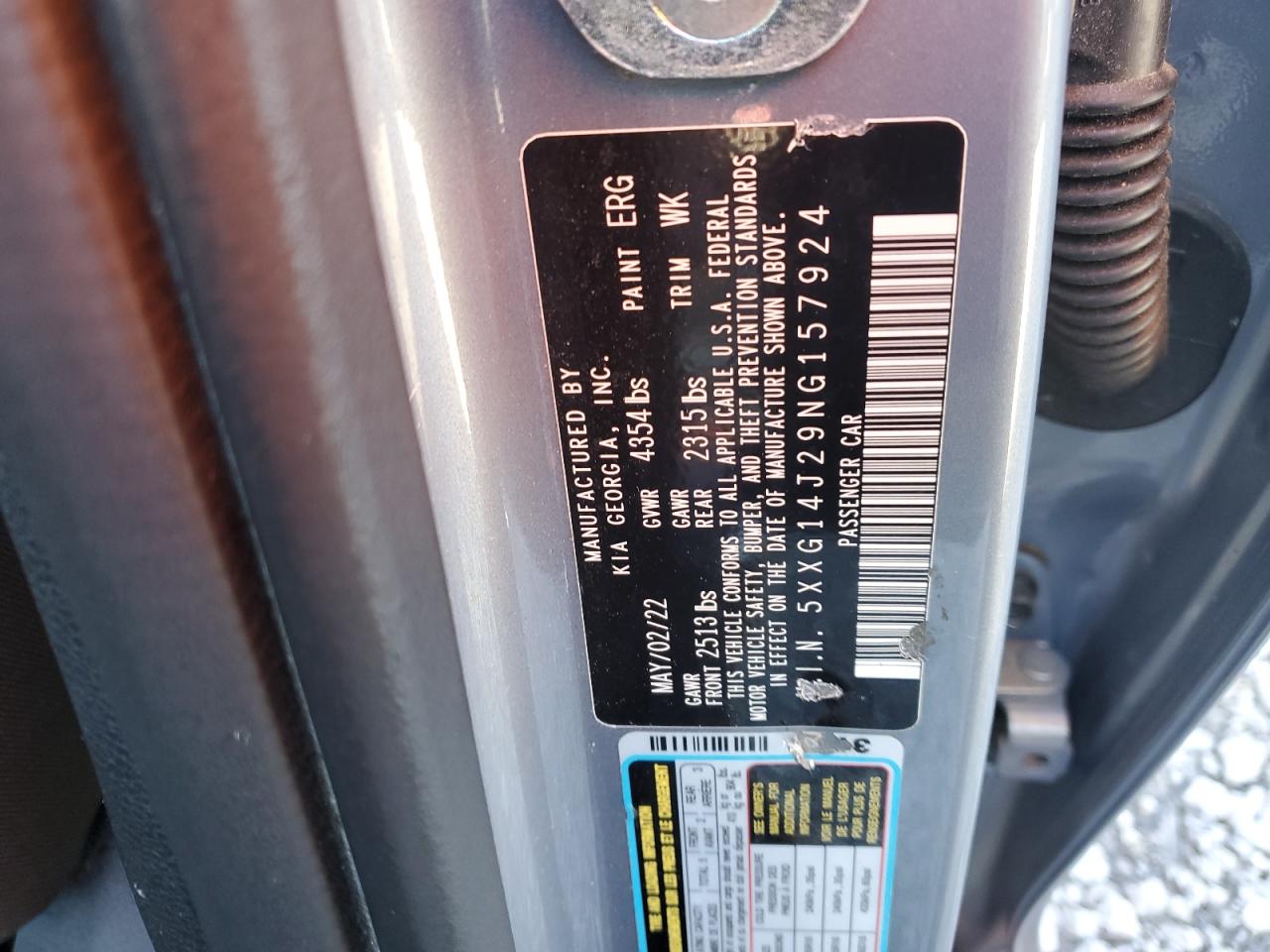 2022 KIA K5 LXS VIN:5XXG14J29NG157924