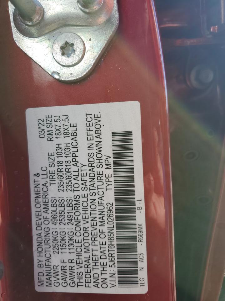 2022 HONDA CR-V EXL VIN:5J6RT6H85NL026962