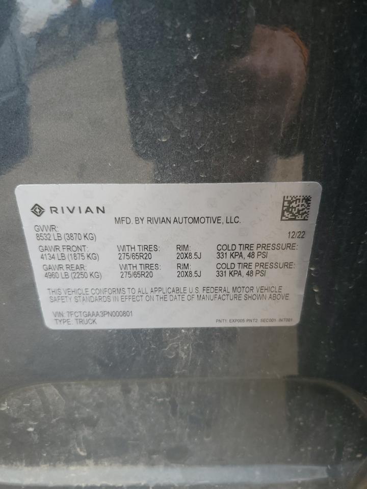 2023 RIVIAN R1T ADVENTURE VIN:7FCTGAAA3PN000801