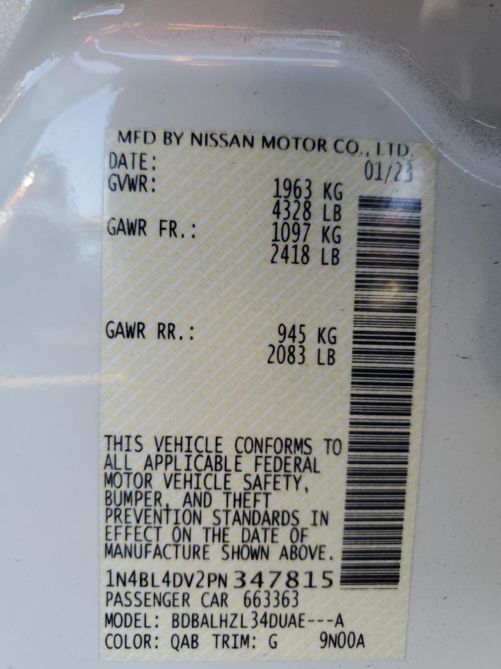 2023 NISSAN ALTIMA SV VIN:1N4BL4DV2PN347815