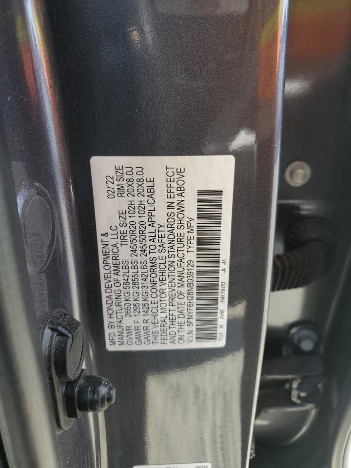 2022 HONDA PILOT SE VIN:5FNYF6H28NB039129