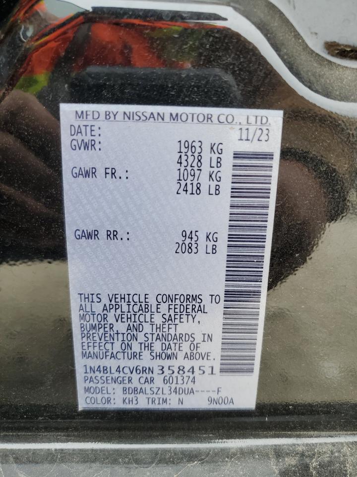 2024 NISSAN ALTIMA SR VIN:1N4BL4CV6RN358451