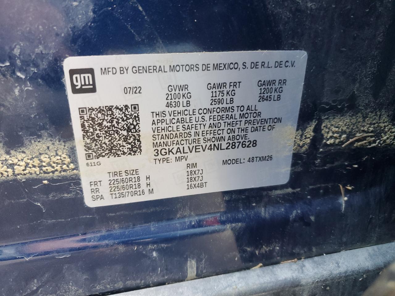 2022 GMC TERRAIN SLT VIN:3GKALVEV4NL287628