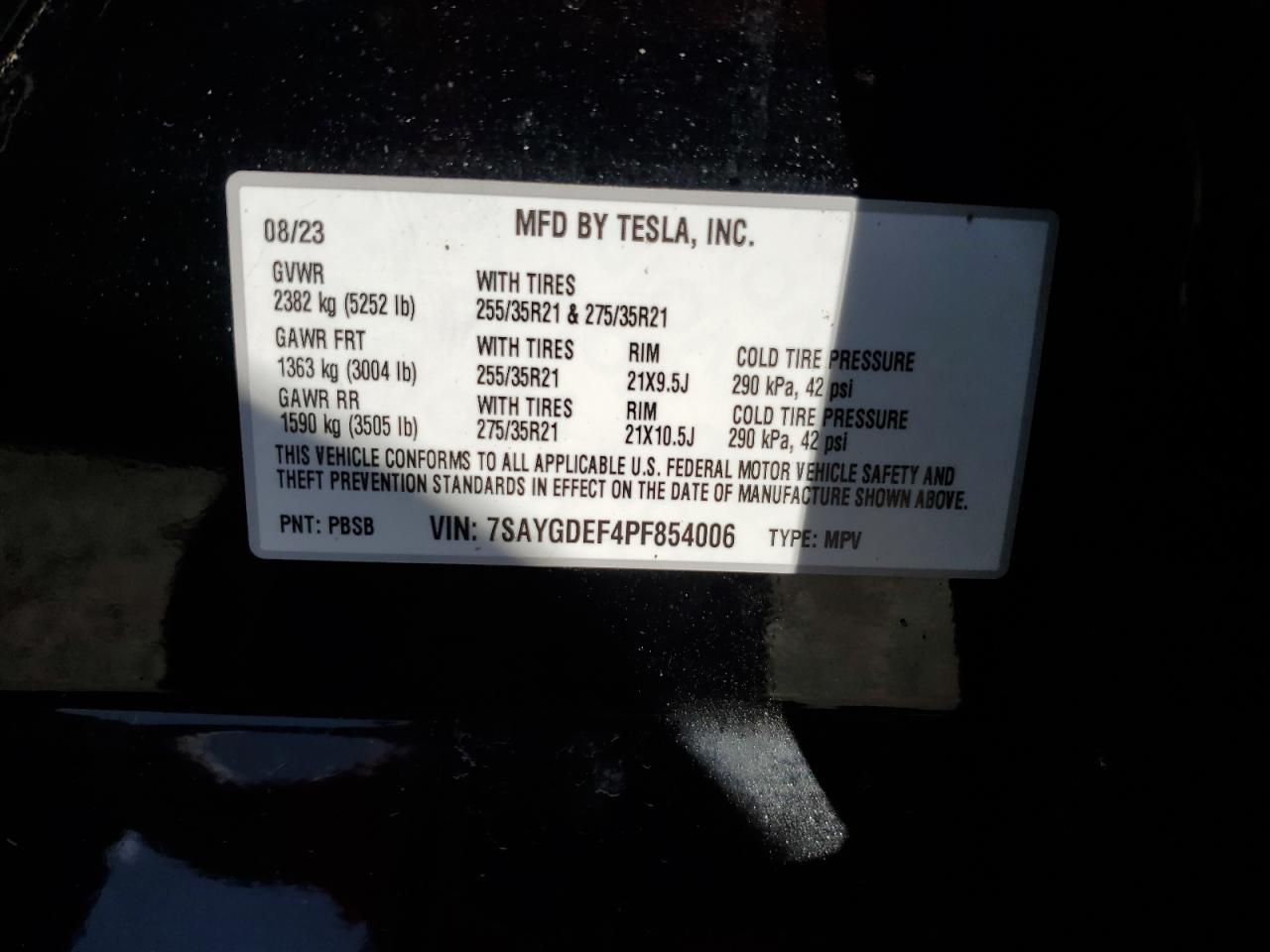 2023 TESLA MODEL Y VIN:7SAYGDEF4PF854006