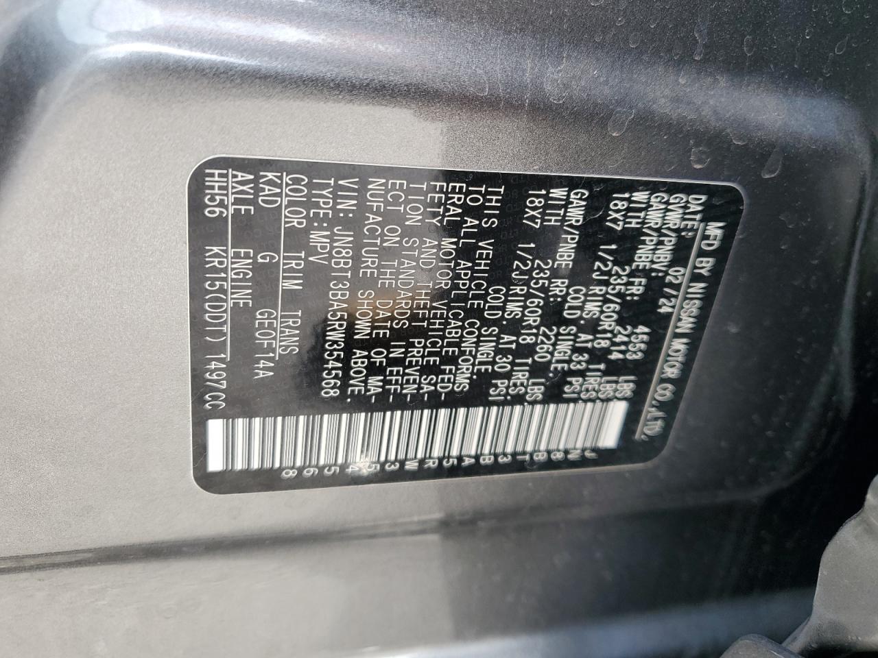 2024 NISSAN ROGUE SV VIN:JN8BT3BA5RW354568