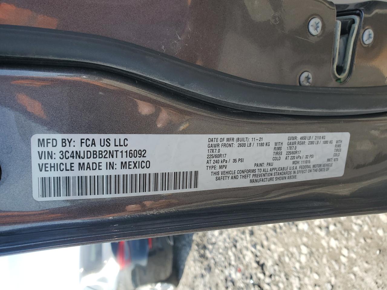 2022 JEEP COMPASS LATITUDE VIN:3C4NJDBB2NT116092