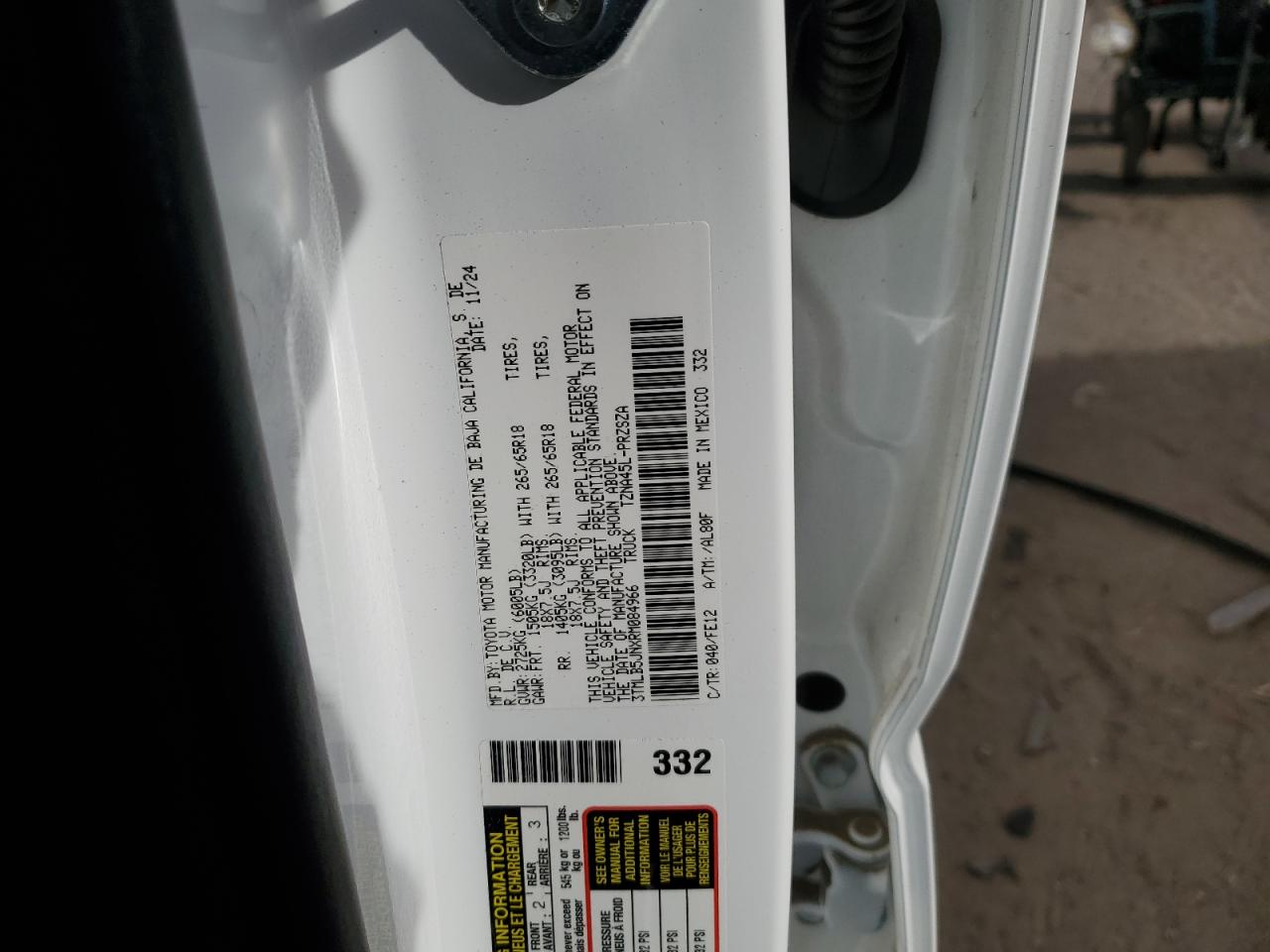 2024 TOYOTA TACOMA DOUBLE CAB VIN:3TMLB5JNXRM084966