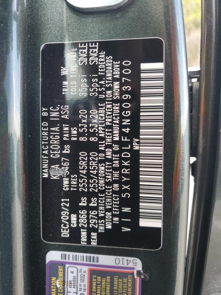 2022 KIA SORENTO SX VIN:5XYRKDLF4NG093700