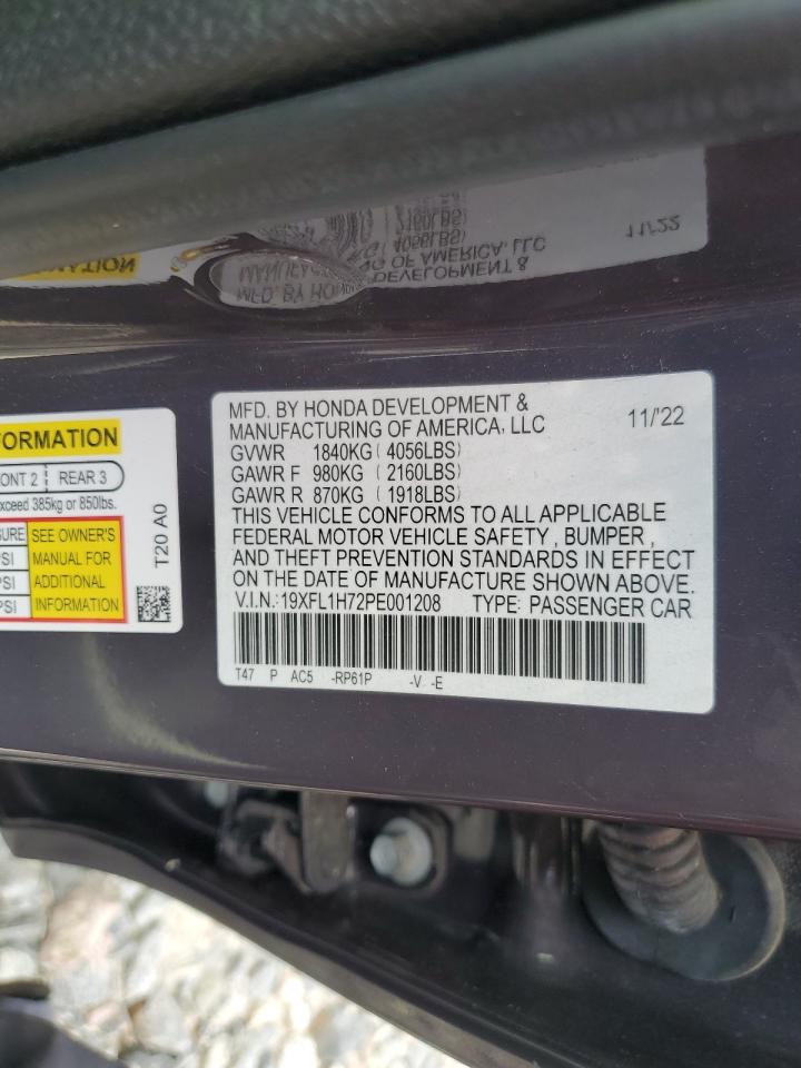 2023 HONDA CIVIC EXL VIN:19XFL1H72PE001208