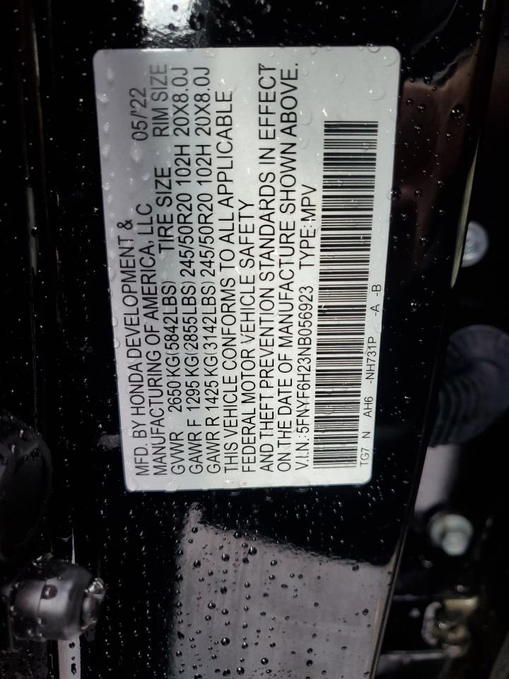 2022 HONDA PILOT SE VIN:5FNYF6H23NB056923