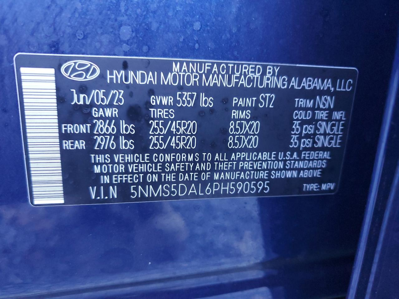 2023 HYUNDAI SANTA FE CALLIGRAPHY VIN:5NMS5DAL6PH590595