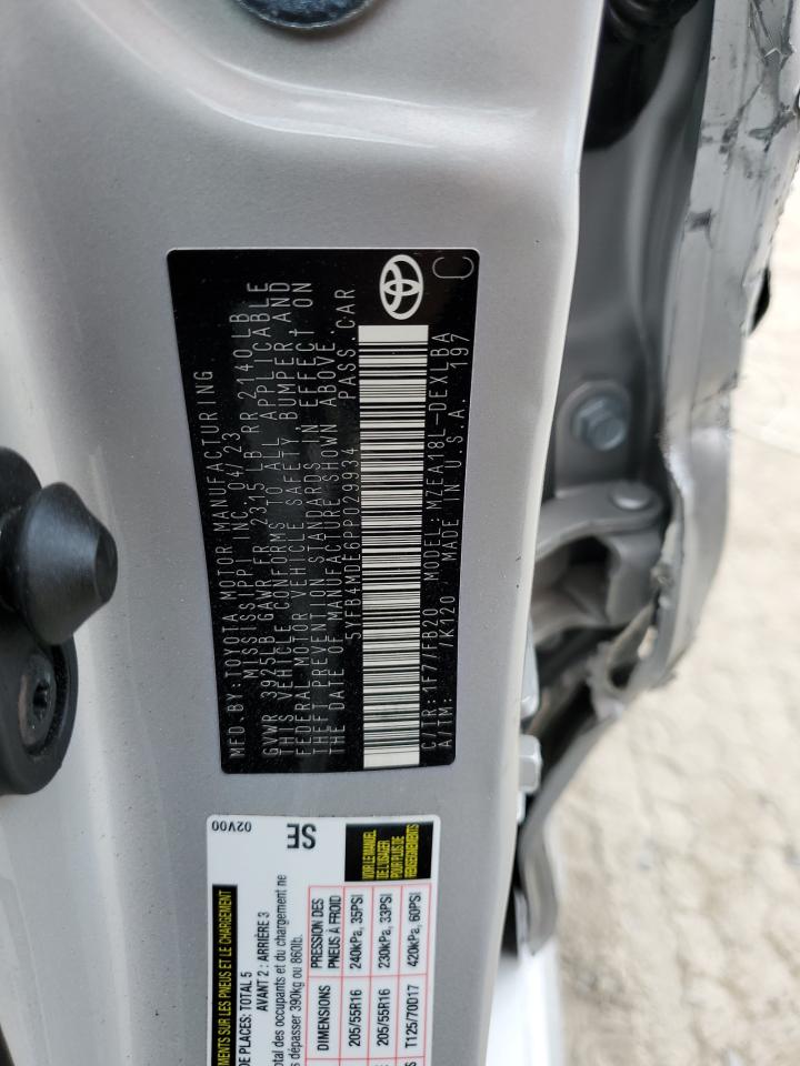 2023 TOYOTA COROLLA LE VIN:5YFB4MDE6PP029934