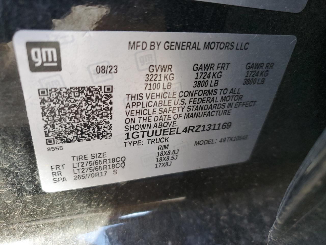 2024 GMC SIERRA K1500 AT4 VIN:1GTUUEEL4RZ131169