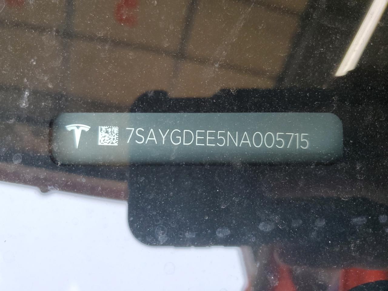 2022 TESLA MODEL Y VIN:7SAYGDEE5NA005715