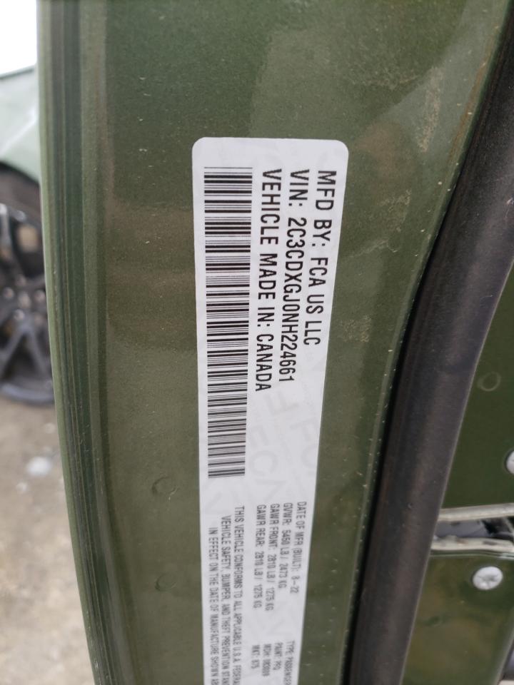 2022 DODGE CHARGER SCAT PACK VIN:2C3CDXGJ0NH224661