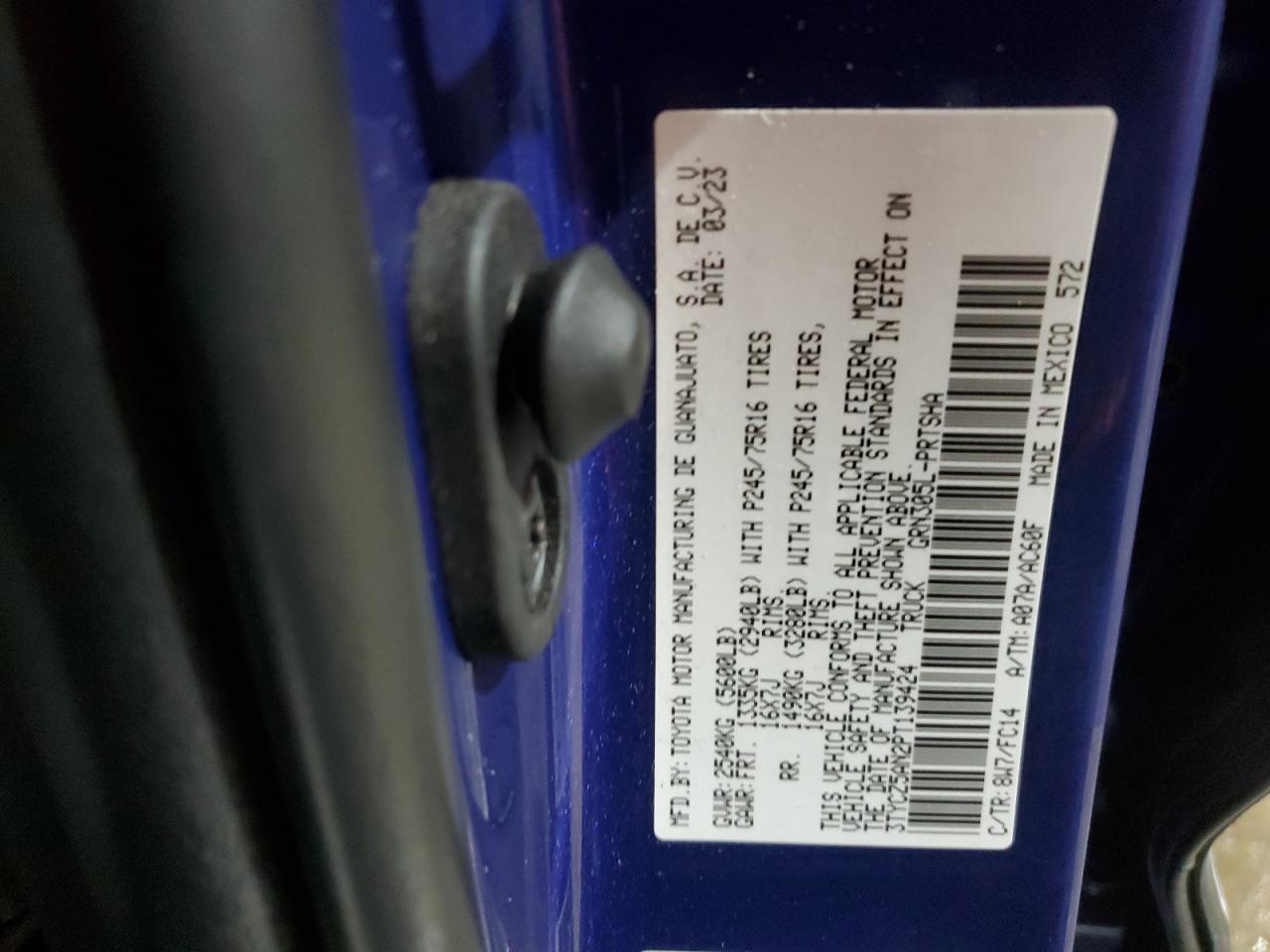 2023 TOYOTA TACOMA DOUBLE CAB VIN:3TYCZ5AN2PT139424