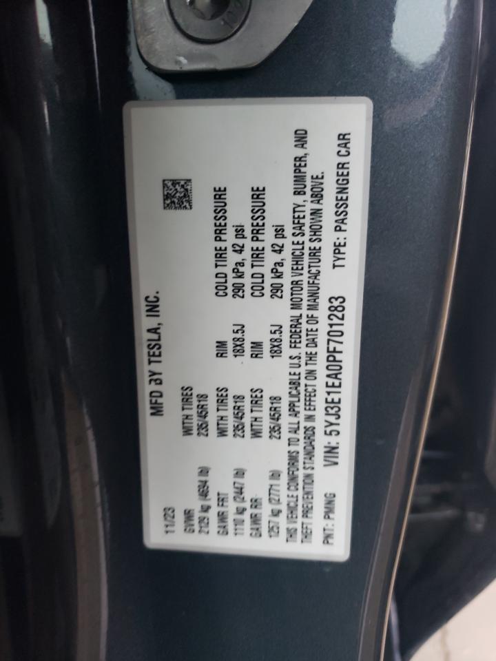 2023 TESLA MODEL 3 VIN:5YJ3E1EA0PF701283