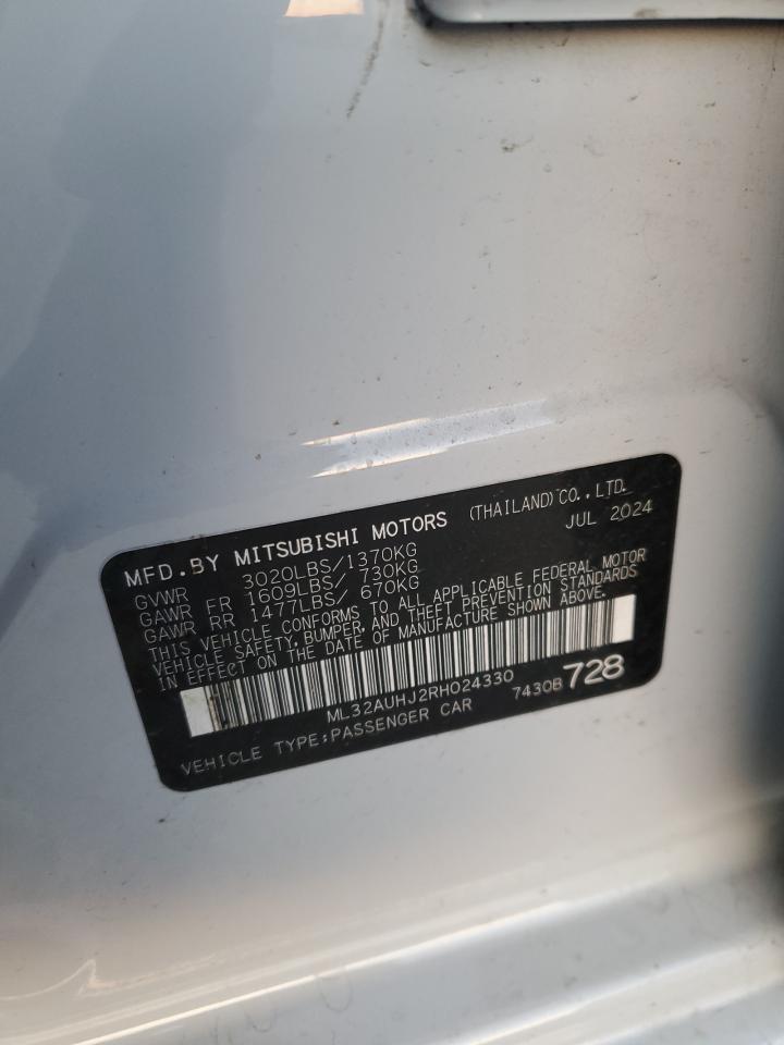2024 MITSUBISHI MIRAGE ES VIN:ML32AUHJ2RH024330