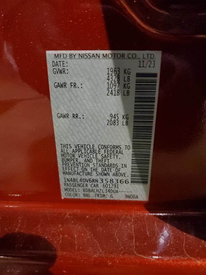 2024 NISSAN ALTIMA SV VIN:1N4BL4DV6RN358366