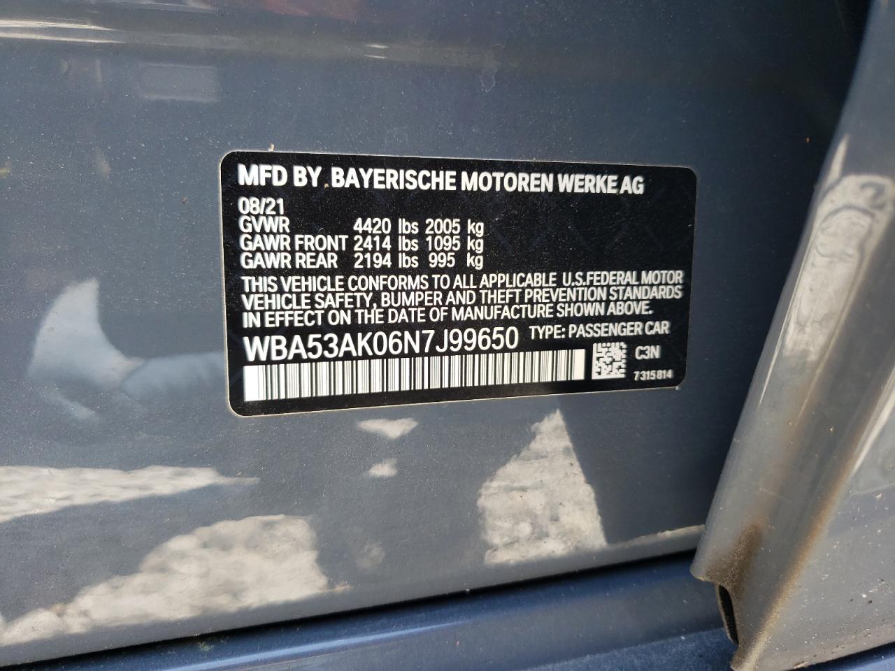 2022 BMW 228I VIN:WBA53AK06N7J99650