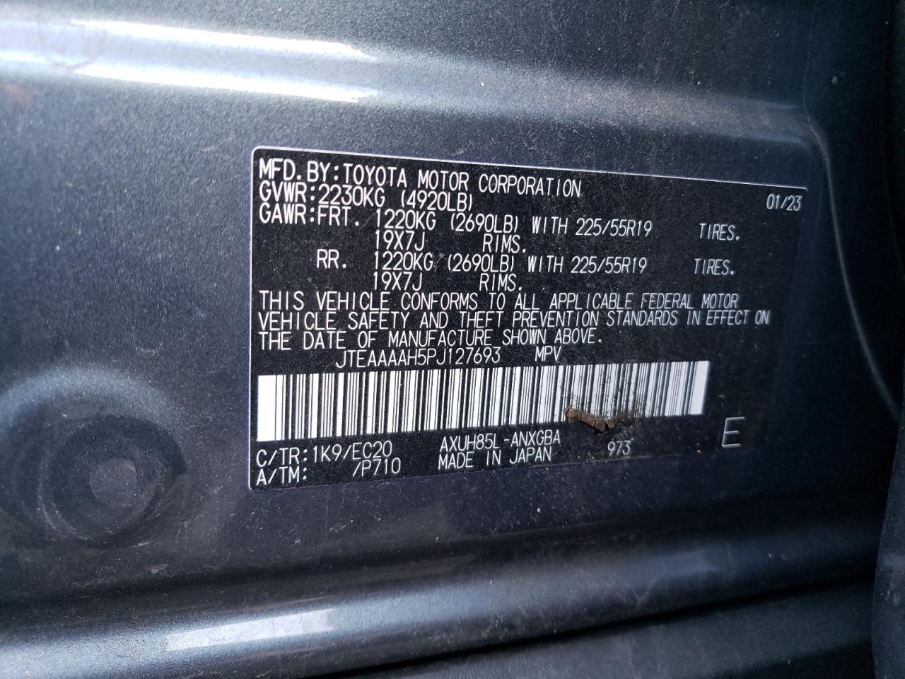 2023 TOYOTA VENZA LE VIN:JTEAAAAH5PJ127693