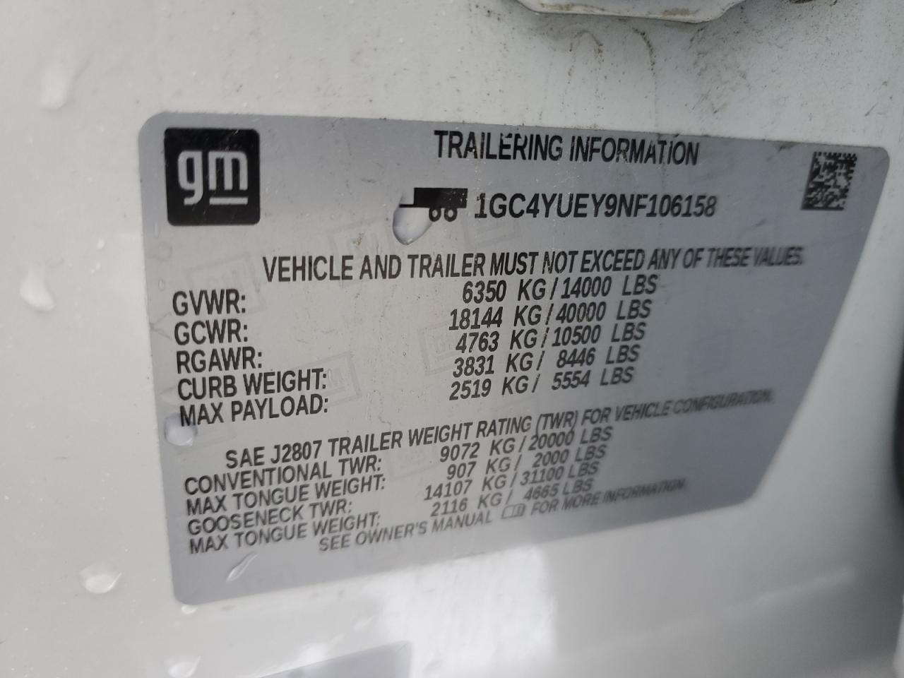 2022 CHEVROLET SILVERADO K3500 LTZ VIN:1GC4YUEY9NF106158