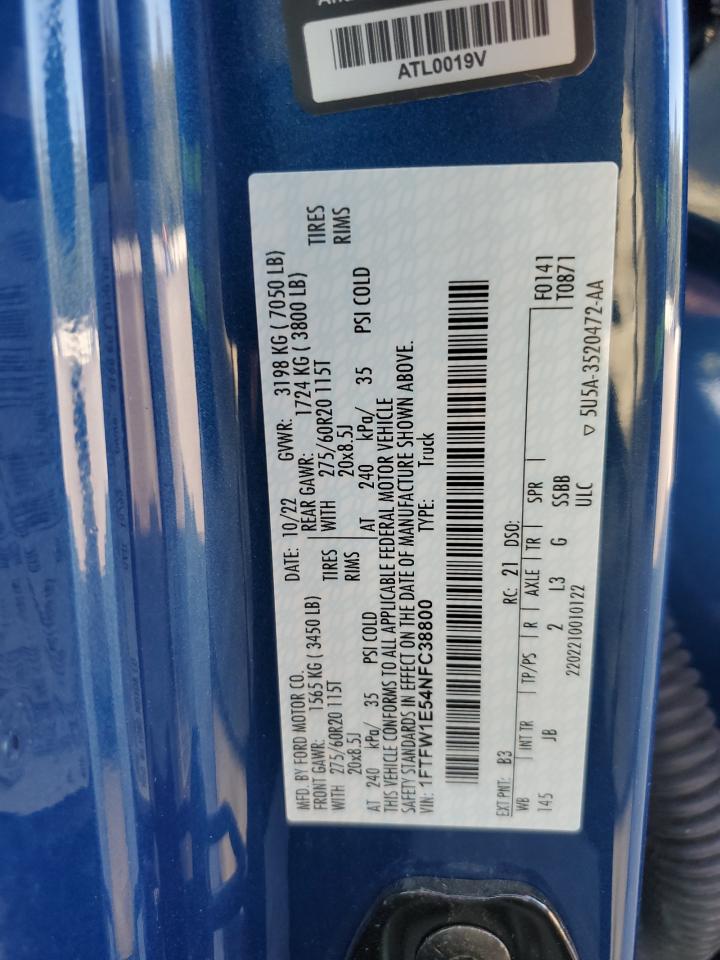 2022 FORD F150 SUPERCREW VIN:1FTFW1E54NFC38800