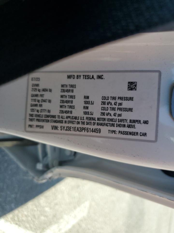 2023 TESLA MODEL 3 VIN:5YJ3E1EA3PF614459
