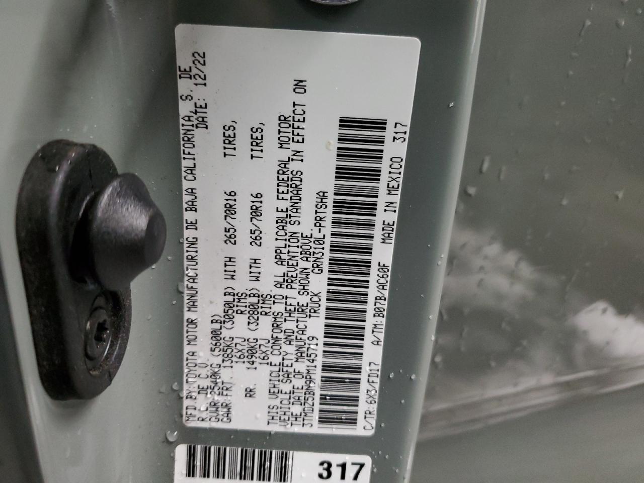 2023 TOYOTA TACOMA DOUBLE CAB VIN:3TMDZ5BN9PM145719