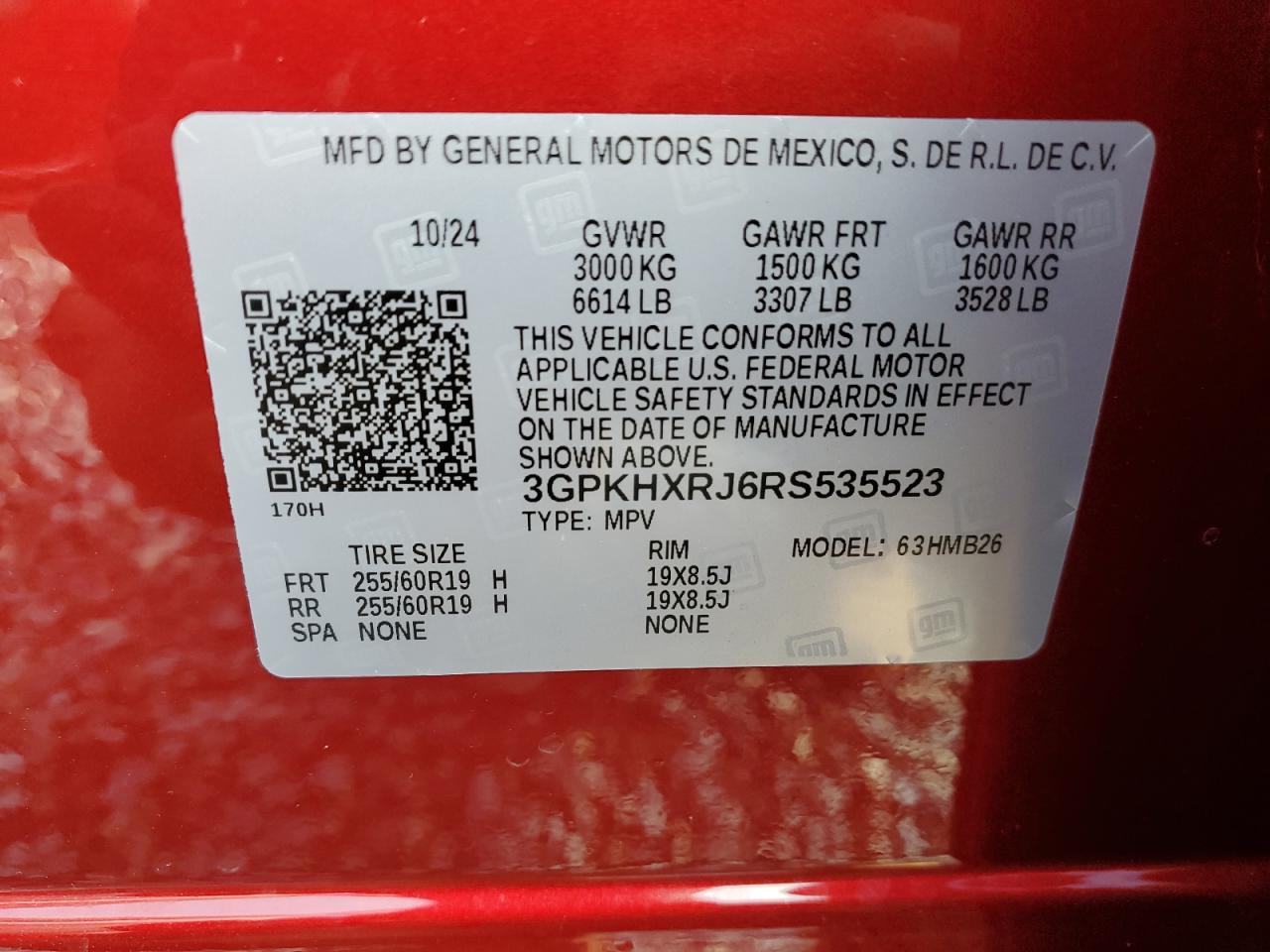 2024 HONDA PROLOGUE TOUR VIN:3GPKHXRJ6RS535523